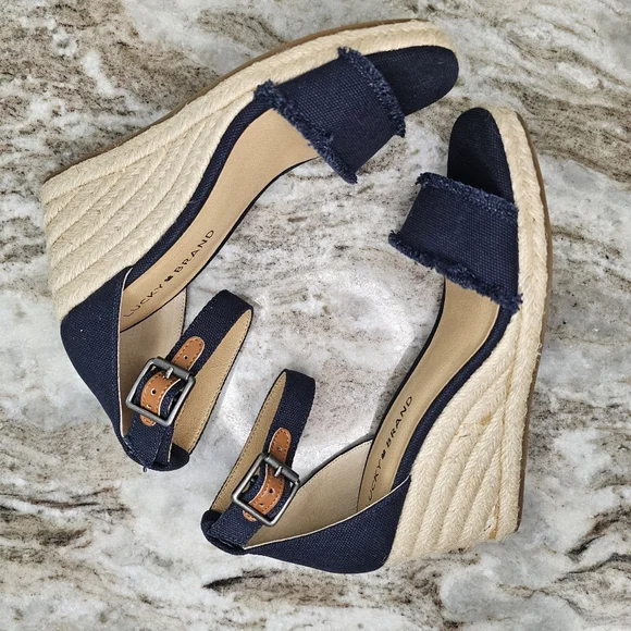 Lucky Brand Menika 2 Navy Espadrilles Shoes Wedge Heels Women's Size 6.5… - Picture 6 of 10
